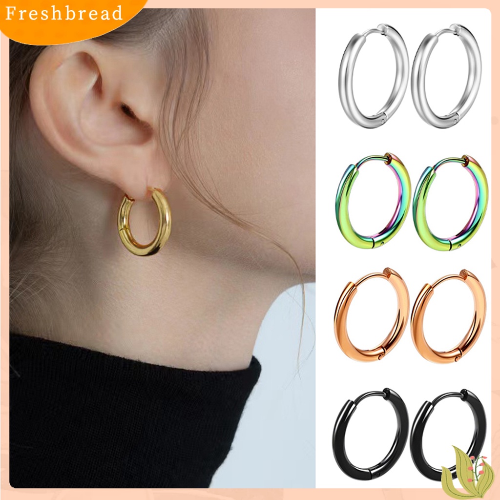 &lt; Freshbread &gt; 1pasang Anting Hoop Stainless Steel Geometris Elegan Dipoles Warna Perak Anting Lingkaran Logam Fashion Perhiasan