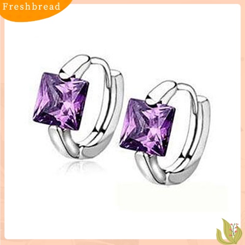 &lt; Freshbread &gt; Anting Huggie Wanita Kotak Bersinar Cubic Zirconia Silver Plated Eardrop Masa Kini