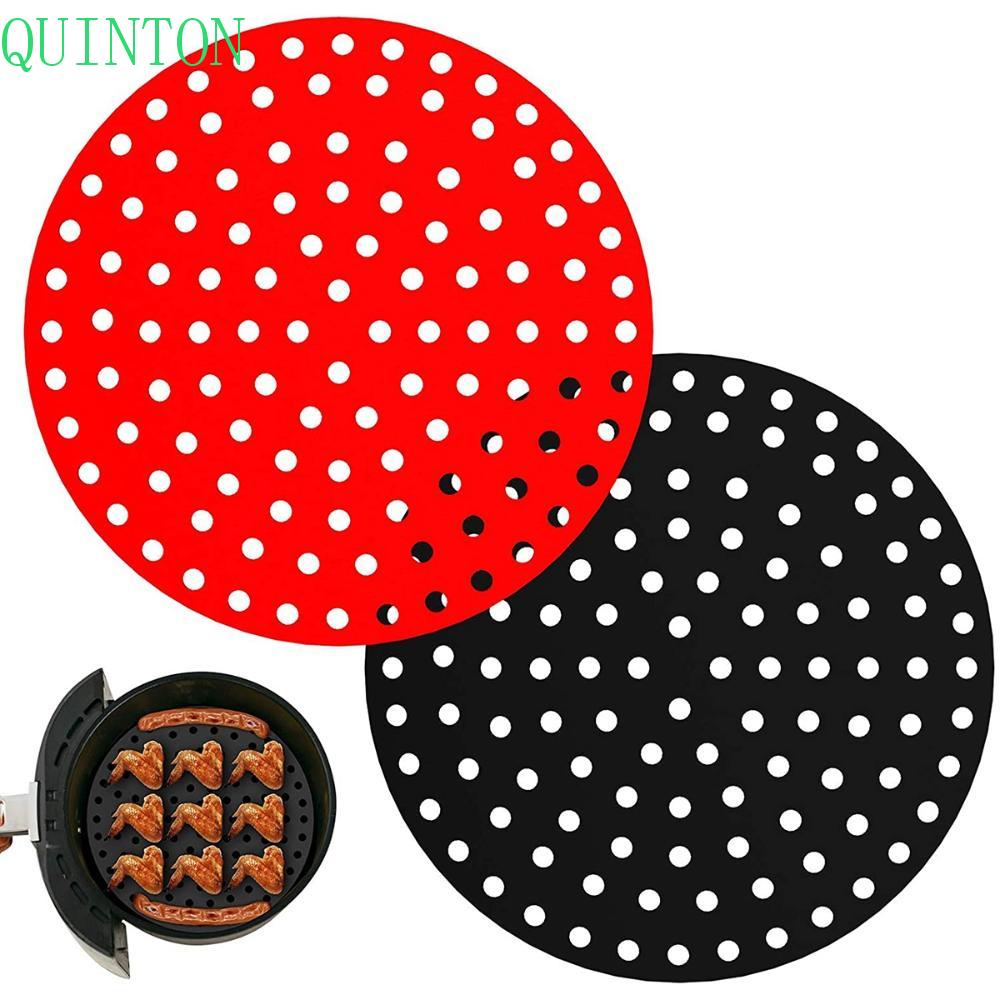 QUINTON Steaming Basket Air Fryer Liners Round Grill Pad Oil Mats Reusable Kitchen Steamer Pot Silicone Non-Stick Baking Tools/Multicolor