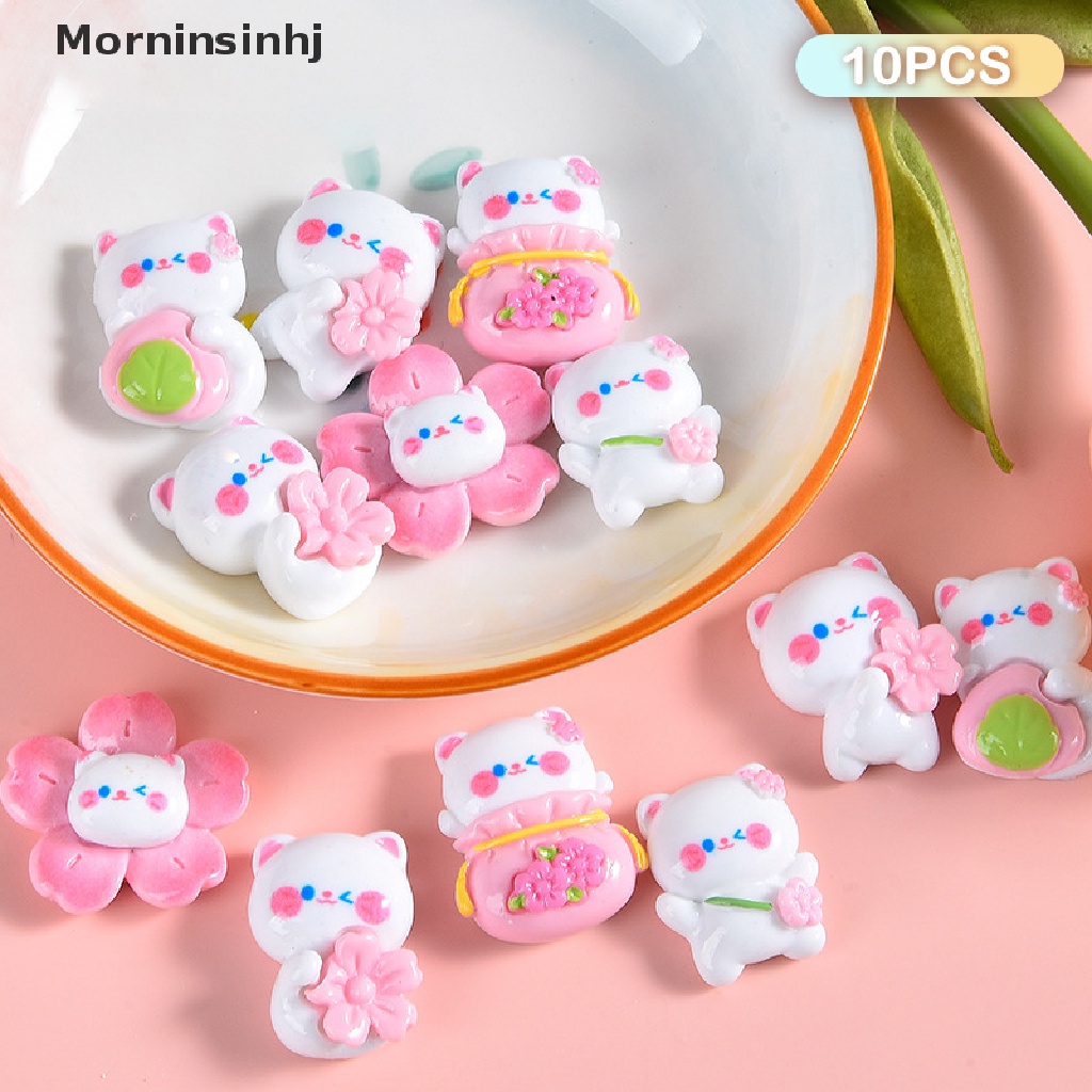 Mornin 10 Pcs Kartun Ransel Bunga Sakura Kucing Resin Aksesoris Datar Kembali Scrapbooking DIY Perhiasan Craft Dekorasi Phone Case Kulkas Stiker id