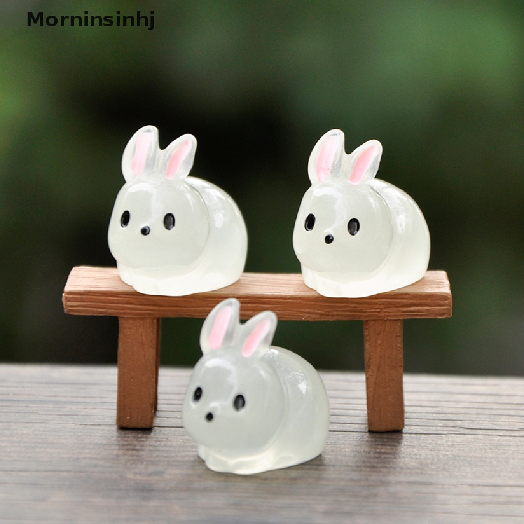 Mornin 5Pcs Boneka Kelinci Putih Mini Bercahaya Lanskap Mikro DIY Lansekap Hias Resin Ornamen id