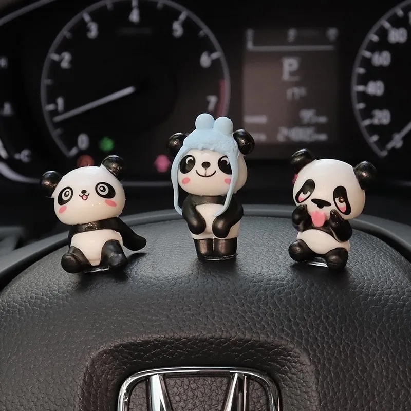 1pc Hiasan Mobil Boneka Panda PVC Mini Gaya Random/Ornamen Patung Kartun Dashboard Otomotif/Dekorasi Interior Kendaraan DIY