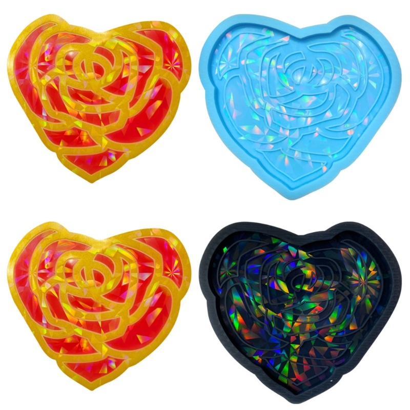 Siy Coaster Cetakan Untuk Pengecoran Resin Silikon Resin Coaster Mold Heart Rose Epoxy Resin Mold for Resin DIY Artwork