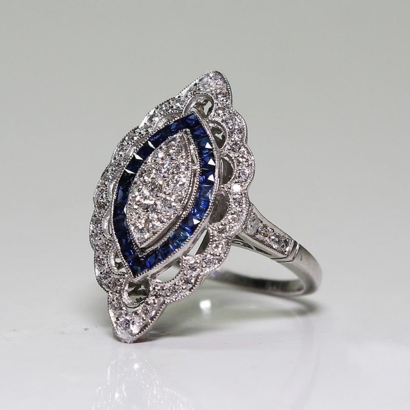 Goldkingdom Aksesoris Perhiasan Fashion Ready Stock Bertatahkan Topaz Cincin Permata Biru Fashion Cincin Pesta Pernikahan.