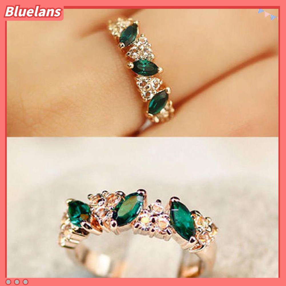 {In Stock} Vintage Wanita Emerald Cubic Zirconia Bertatahkan Jari Cincin Hadiah Perhiasan Pernikahan