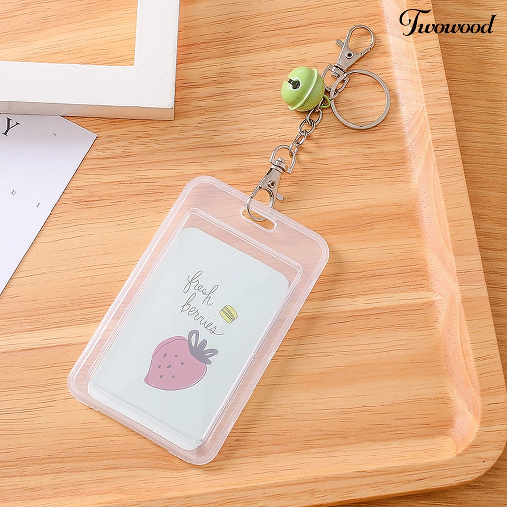 Twowood Card Holder Casual Tiny Bell Anti-ic Transparan Kartun Unisex ID Card Gantungan Kunci Case Tas Untuk Pelajar