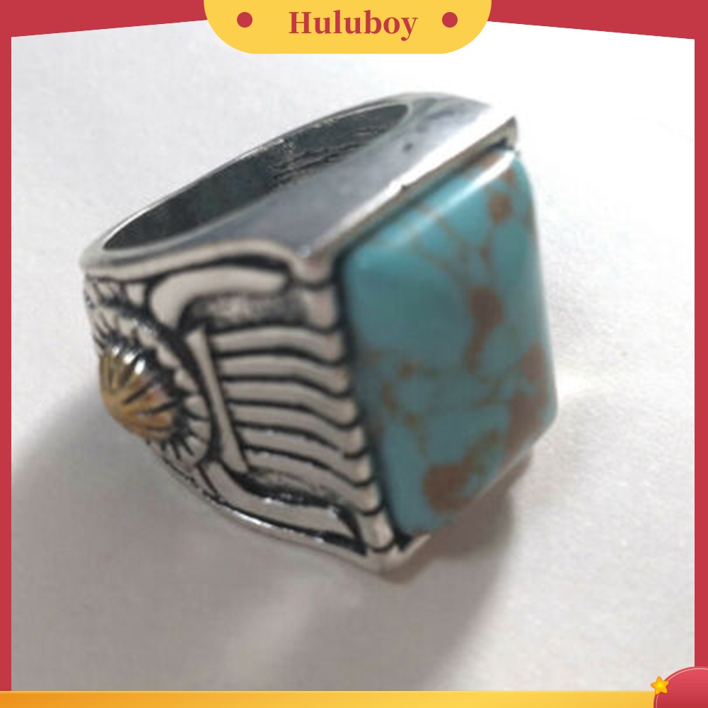 {Ready Stock} Retro Ukiran Bunga Matahari Imitasi Pirus Bertatahkan Cincin Wanita Perjamuan Perhiasan Hadiah