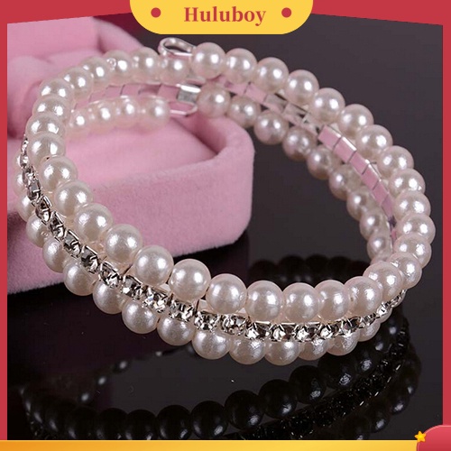 {Ready Stock} Fashion Wanita Elegan Putih Mutiara Imitasi Berlian Imitasi Peregangan Bangle Gelang