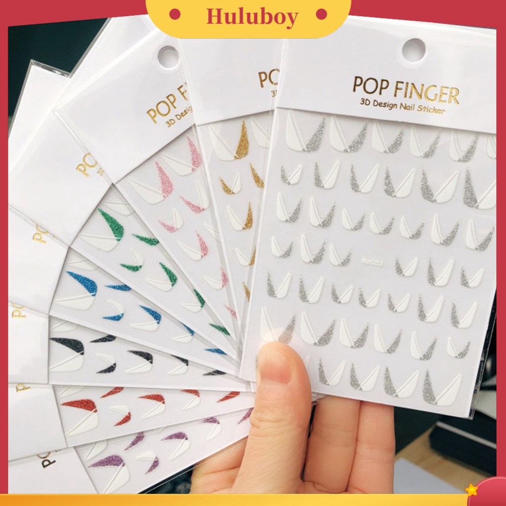 {In Stock} Stiker Garis Kuku Gaya Perancis Perekat Diri Ultra Tipis Glitter Kuku Sparkly Oblique Strip Decals Untuk Perempuan