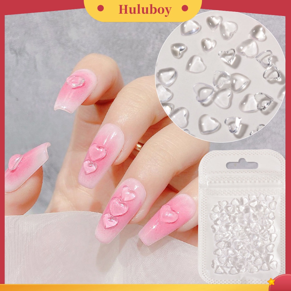 {In Stock} 100Pcs/tas Aksesoris Kuku Fleksibel Pengerjaan Halus Resin 3D Bentuk Hati DIY Nail Art Charm Untuk Rumah