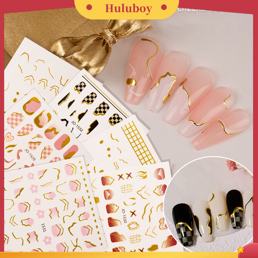 {In Stock} Nail Transfer Fabulous Efek 3D Ultra Tipis Dekorasi Stiker Sparkly Geometri Garis Decals Untuk Manicure