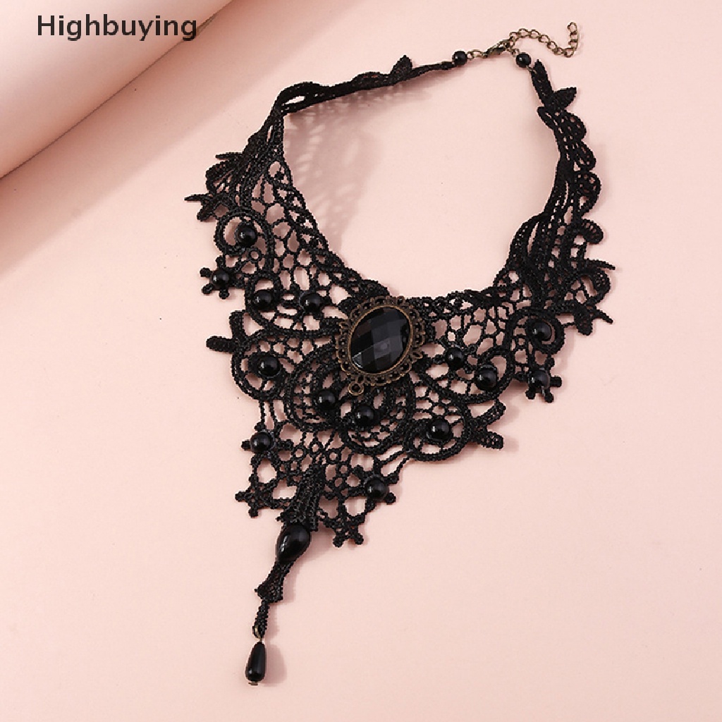 Hbid Wanita Hitam Lace Beads Choker Victorian Sexy Gothic Collar Kalung Hadiah Bagus Glory