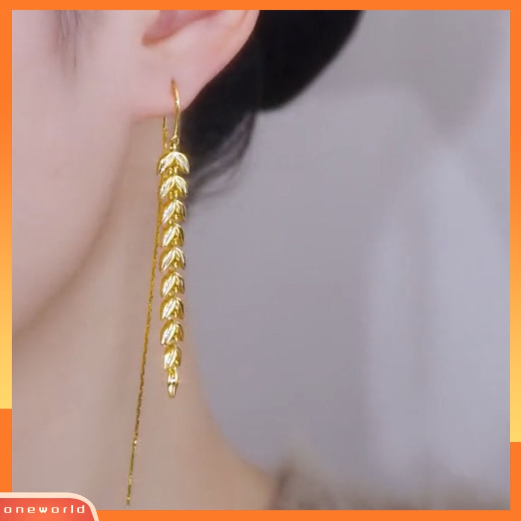 [ONE] 1pasang Menjuntai Anting Electroplating Kepribadian Kelas Tinggi Gandum Desain Shiny Dress Up High-Gloss Wanita Panjang Rumbai Anting Fashion Perhiasan