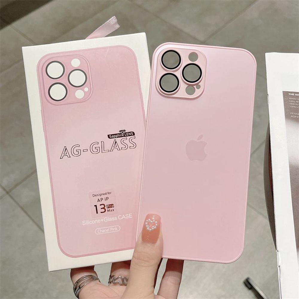 IPHONE Casing Handphone Kaca Tempered 1:1 AG Frosted Untuk Iphone11 12 13 14 Pro Max Casing Iphone14 Plus Hard Matte Case Dengan Lensa Pelindung Kamera