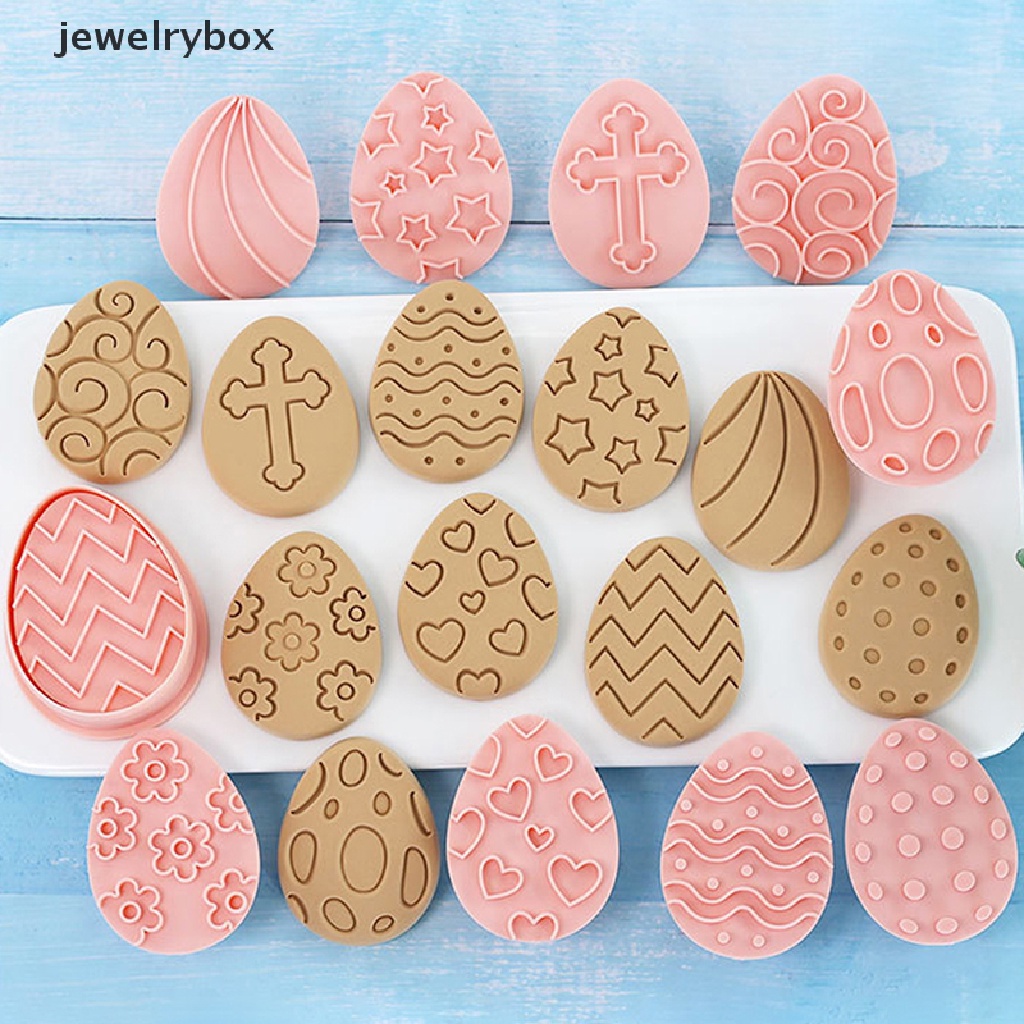 [jewelrybox] 10 Pcs Telur Paskah Biskuit Cetakan Cookie Cutters Stamp Press Fondant Gula craft Baking Alat Dekorasi Pesta Butik
