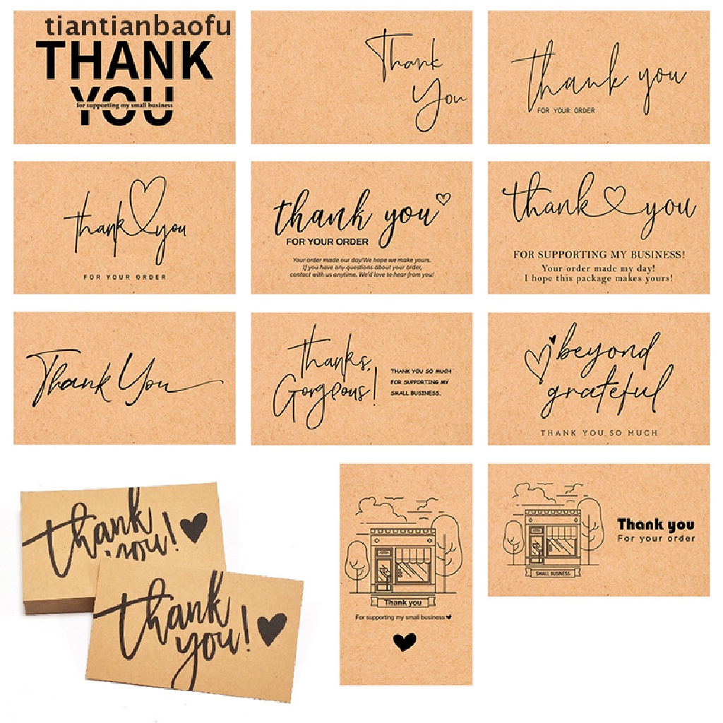 [tiantianbaofu] 30pcs Natural Kraft Paper Card Thank You For Your Order Card Untuk Dekorasi Butik