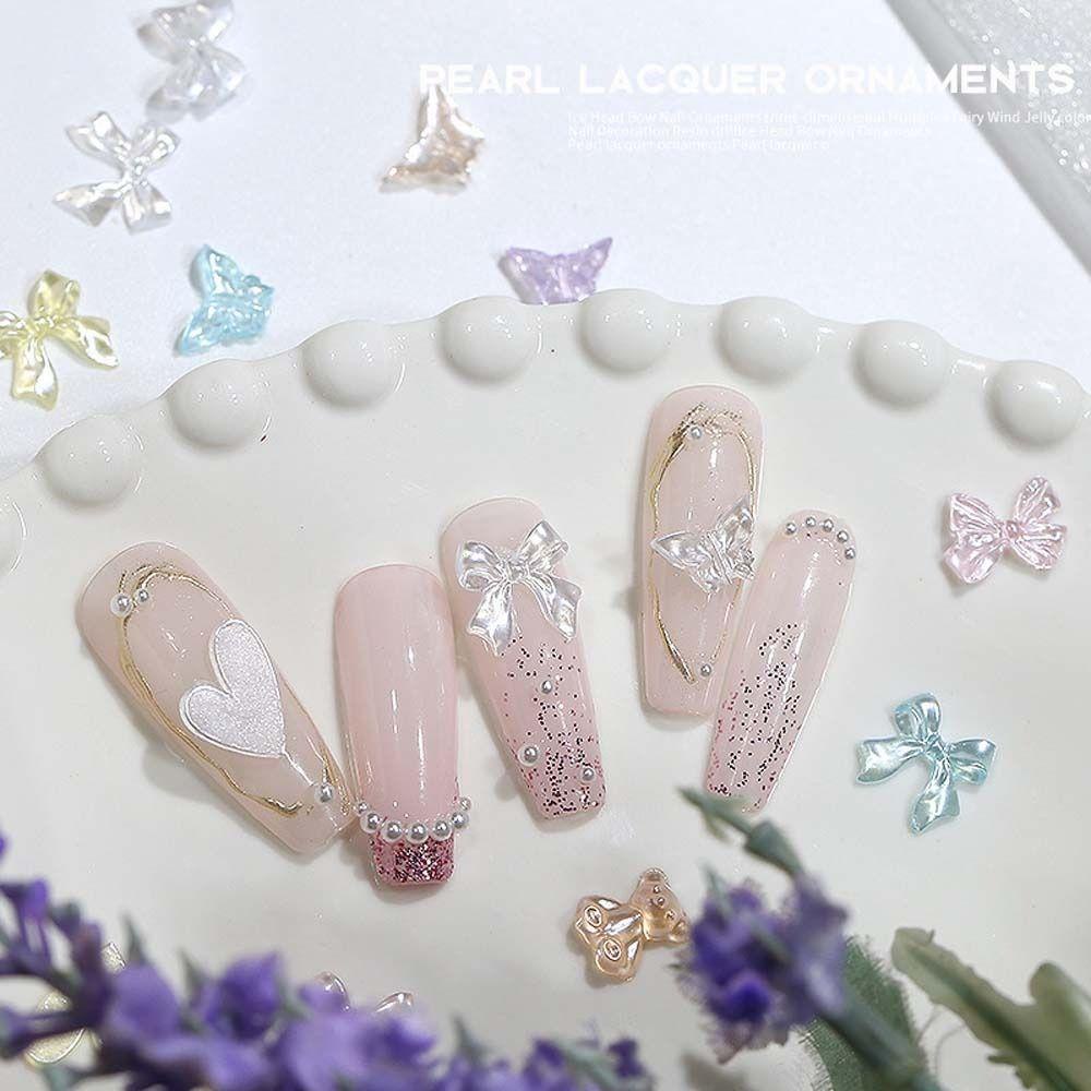 AUGUSTINA Agustina Busur Dekorasi Kuku Wanita Fashion Cinta Hati Kupu-Kupu Ikatan Simpul Beruang 3D Nail Art Drills