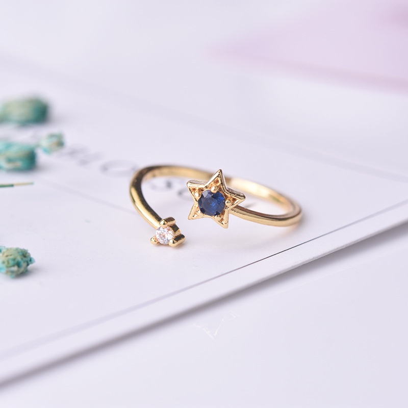 Goldkingdom Aksesoris Perhiasan Fashion Ready Stock Berlian Biru Berujung Lima Indah Kecil Segar Cincin Perhiasan Cincin.