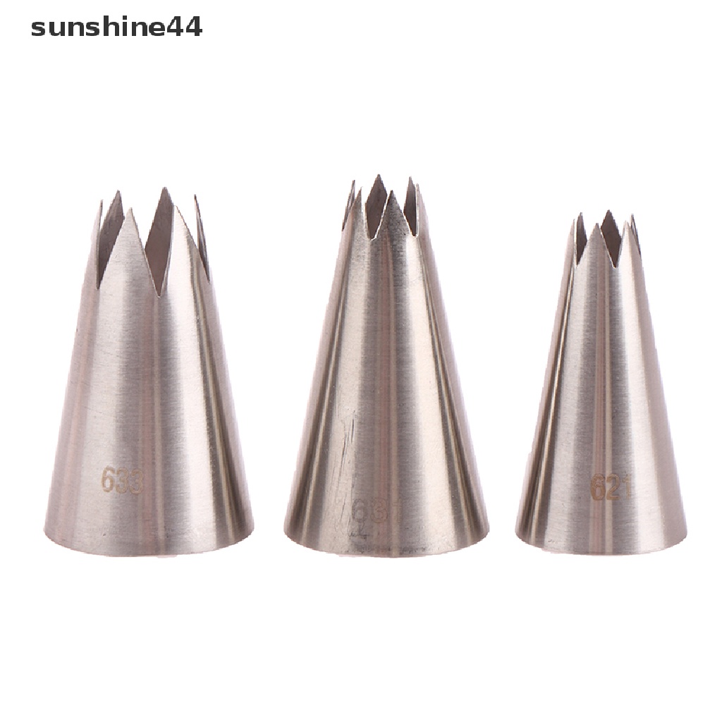 Sunshine 3Pcs Tips Piping Kue Stainless Steel Kue Cookies Icing Piping Pastry Nozel ID