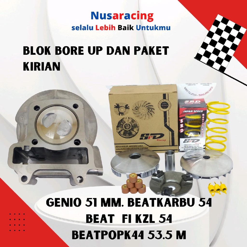 BLOK SEHER BORE UP BEAT KARBU 53 MM DAN PAKET KIRIAN DAN RUMAH ROLLER RACING SET 13.5