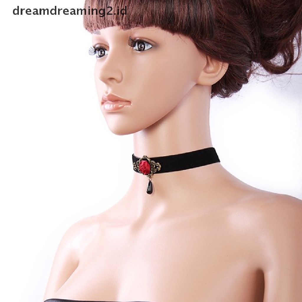 (hot) 1pc Kalung Choker Mawar Elegan Untuk Aksesoris Wanita Gothic Party Jewelry//