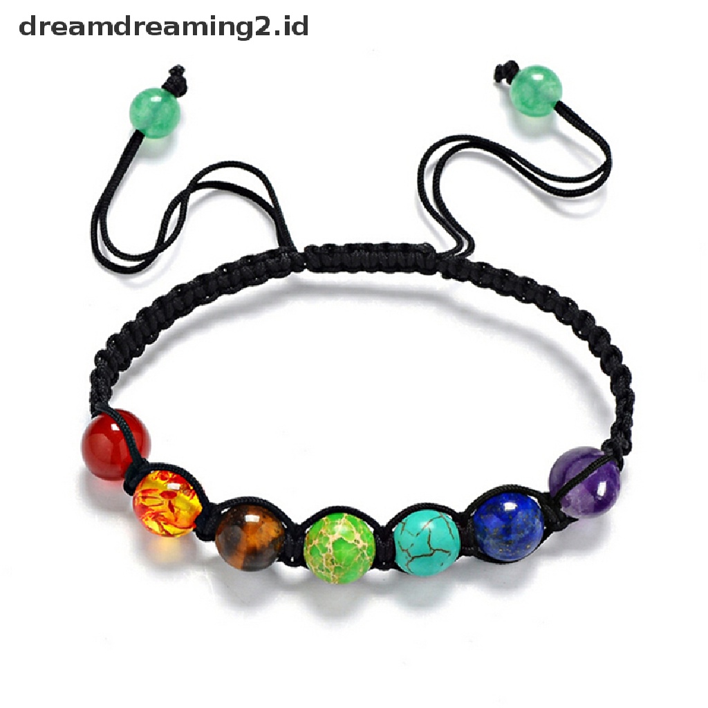 (hot) Gelang Manik-Manik Balance Penyembuhan 7 Chakra Braided Lava Yoga Reiki Prayer Stones//