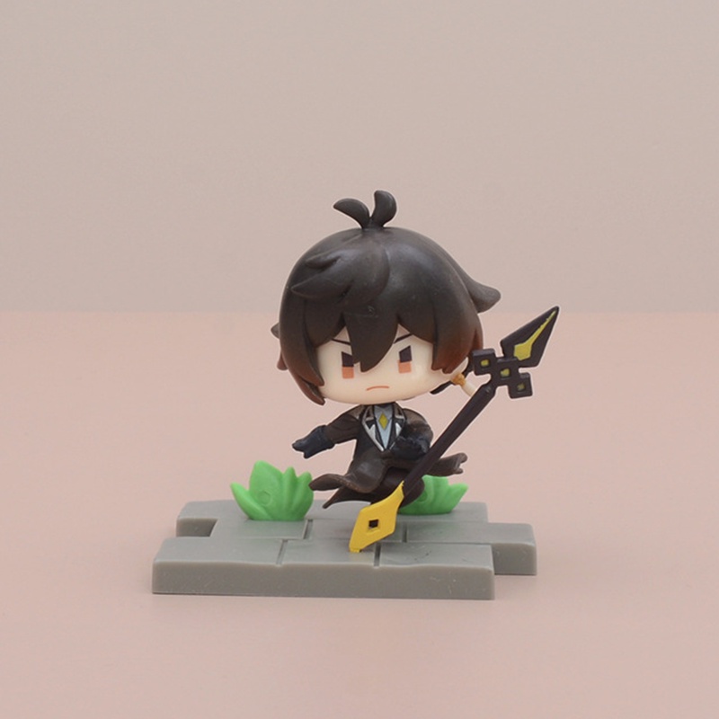 Genshin Impact Kaeya Diluc Xingqiu Keqing 7pcs/Set Qiqi Miniatur Kue Topper Zhongli Blind Box Game Karakter Boneka