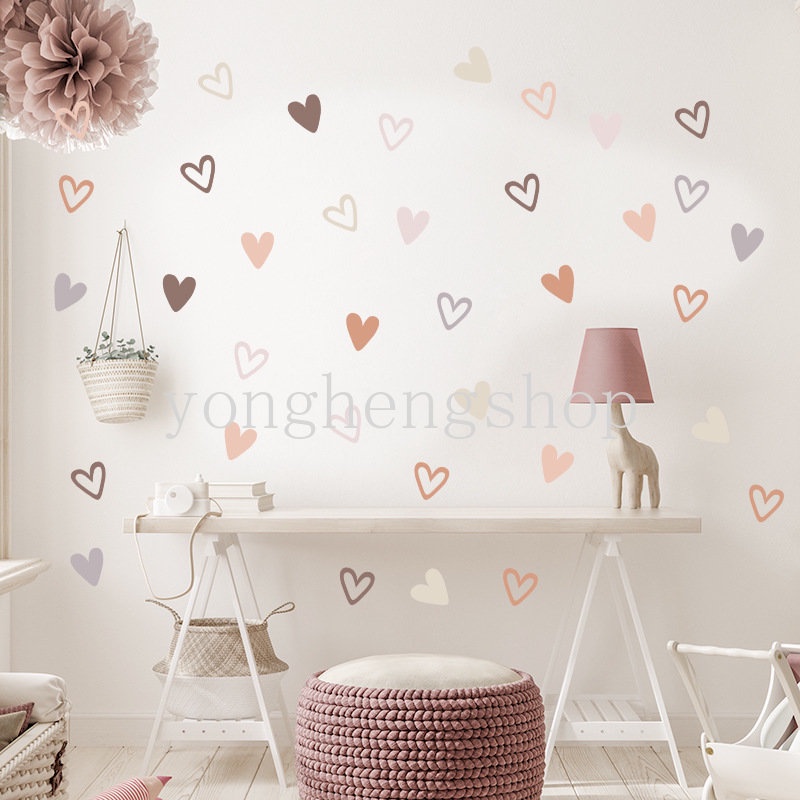 12 Pcs Gaya Bohemian Berbentuk Hati Stiker Dinding Boho Vinyl Decals Pesta Pernikahan Dekorasi Pembibitan Kamar Tidur Kamar Anak DIY Stiker Hias Wall Art Wallpaper