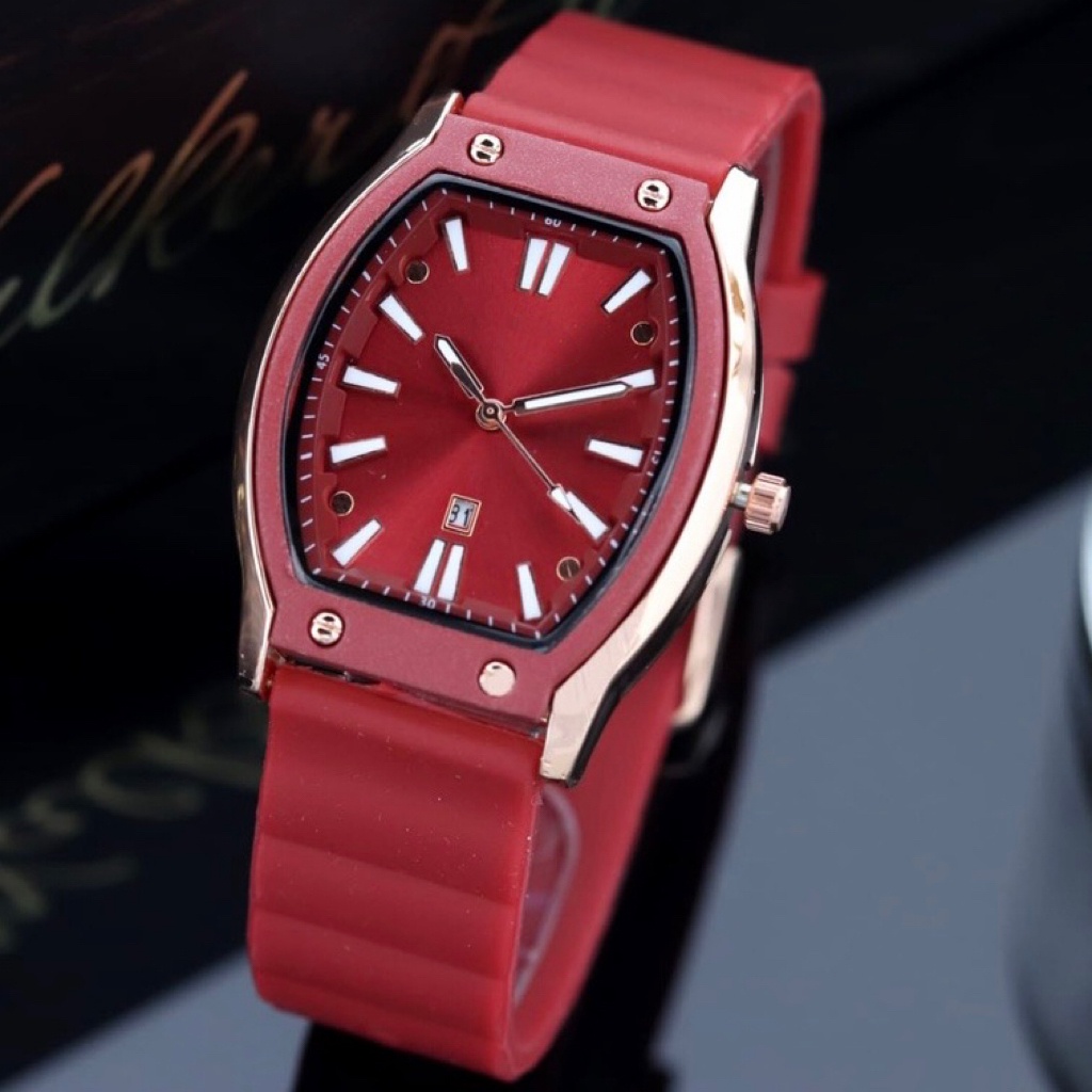 COD✅ Jam Tangan Wanita Analog Quartz Fashion FS Oval Tanggal Aktif Strap Rubber Karet   S1274