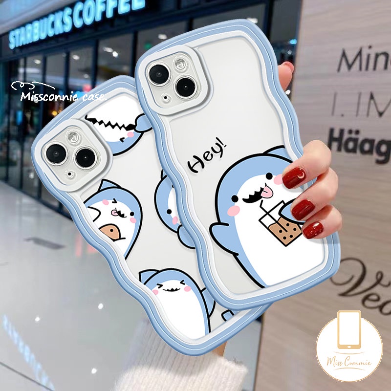 Casing Kartun Redmi 12C 9A 10C A1 10A 9 10 A1+9T 9C NFC POCO M3 X3 NFC Pro Redmi Note 9s 11s 9 8 11 10s 10 11Pro 10Pro Max Mi 11T Pro Soft Tpu Wavy Edge Cute Shark Milk Tea Cover/Penutup Teh Susu