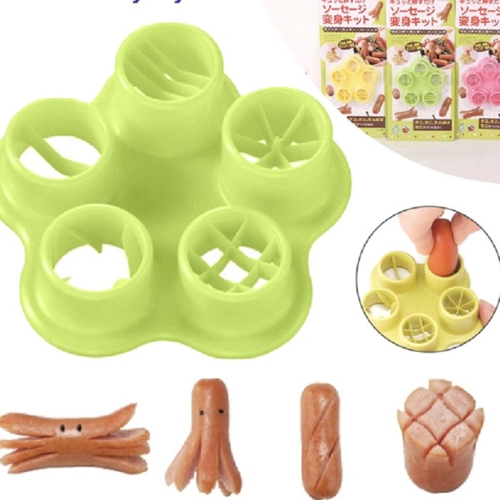 Set Cetakan Sosis 5 in 1 Hot Dog Sausage Cutter Bento Alat pemotong sosis Bekal Anak-anak