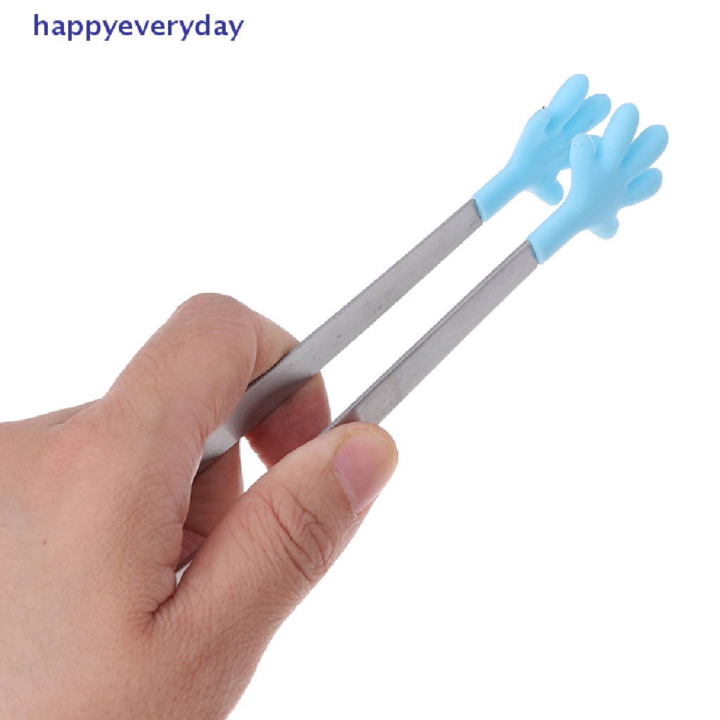 [happy] Silikon Stainless Steel Masak Dapur Es Tong Makanan BBQ Salad Hand Clip [ID]