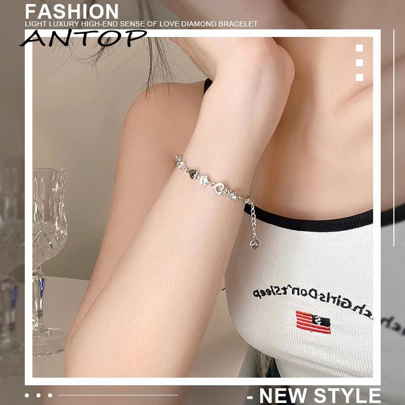 【antop】Loving Berlian Gelang Wanita Gaya Keren Cahaya Mewah High-end Rasa Pacar Handwear