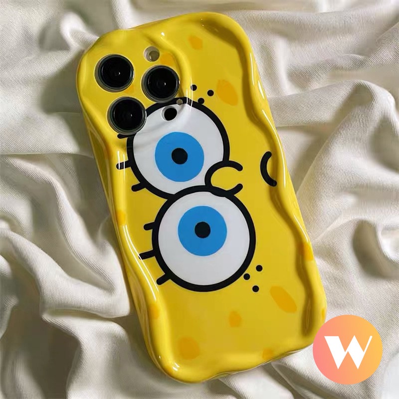 IPHONE Casing Glossy Tepi Melengkung Bergelombang 3D Kompatibel Untuk Iphone11 13 12 14 Pro Max 7Plus XR 6 7 6s 8 Plus X XS Max SE 2020 Kartun Lucu SpongeBob Patrick Star Shockproof Airbag Soft Cover