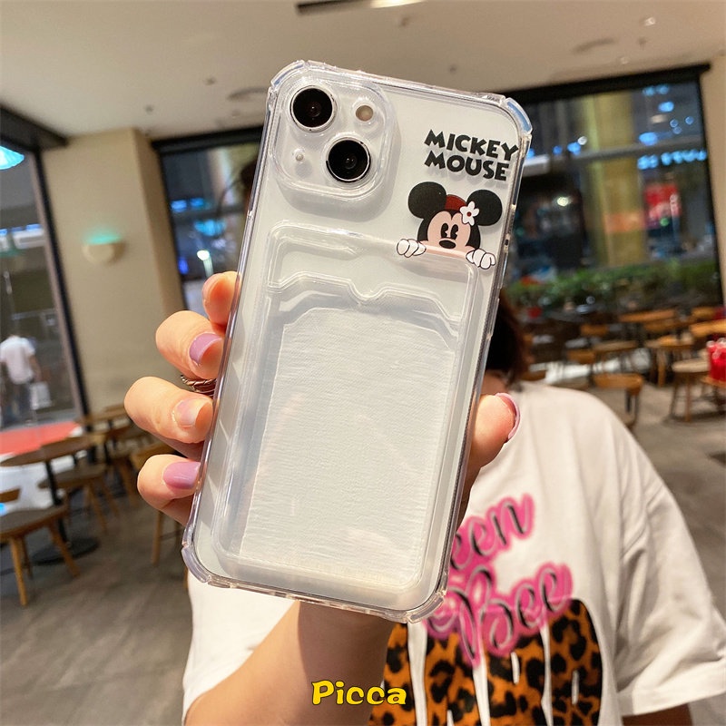 Case Untuk Samsung A04 A14 A12 A04E A50 A32 A13 A52 A22 A33 A53 A50s A20 A30 A73 A71 A51 A23 F22 A52s A72 A02s A03s A02 A03 S22 A30s A10s Cute Minnie Mickey Card Holder Soft Cover