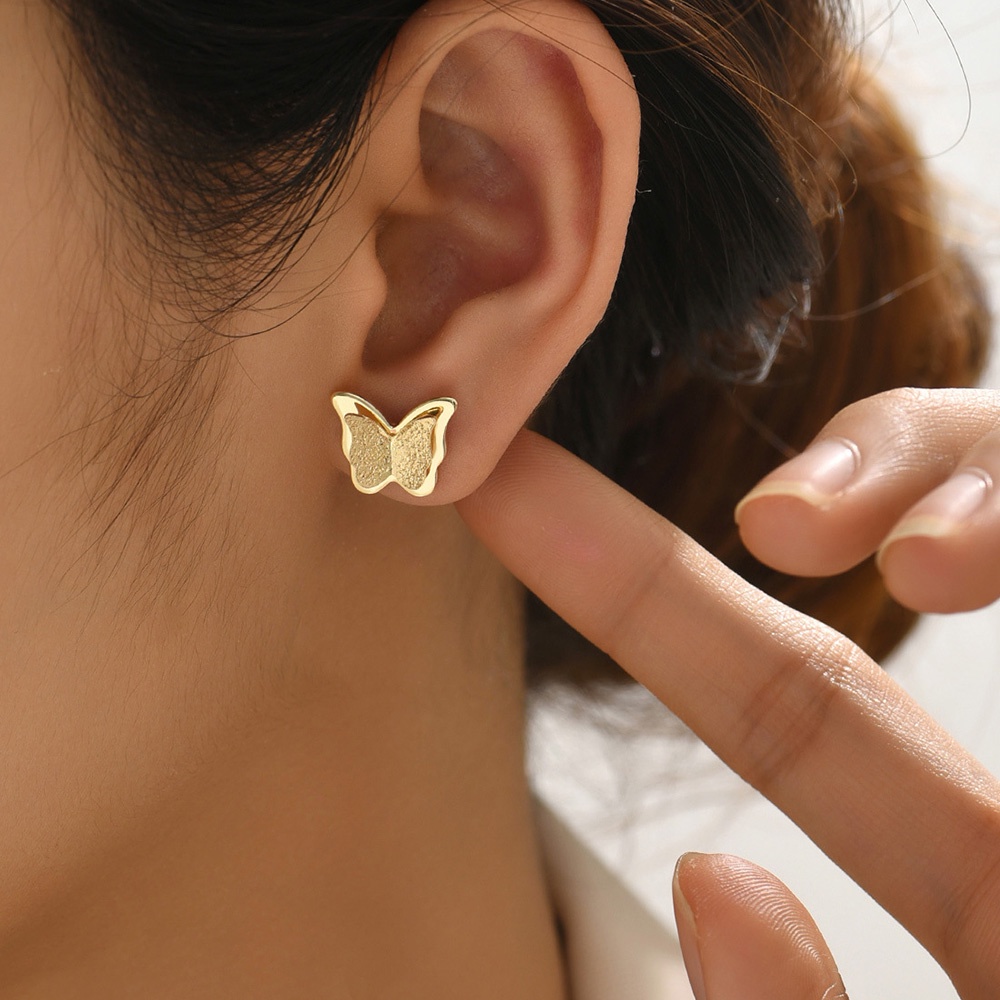 Anting Tusuk Kupu-Kupu Kecil Warna Emas Lucu Untuk Wanita Perhiasan Logam Minimalis Hadiah Pesta