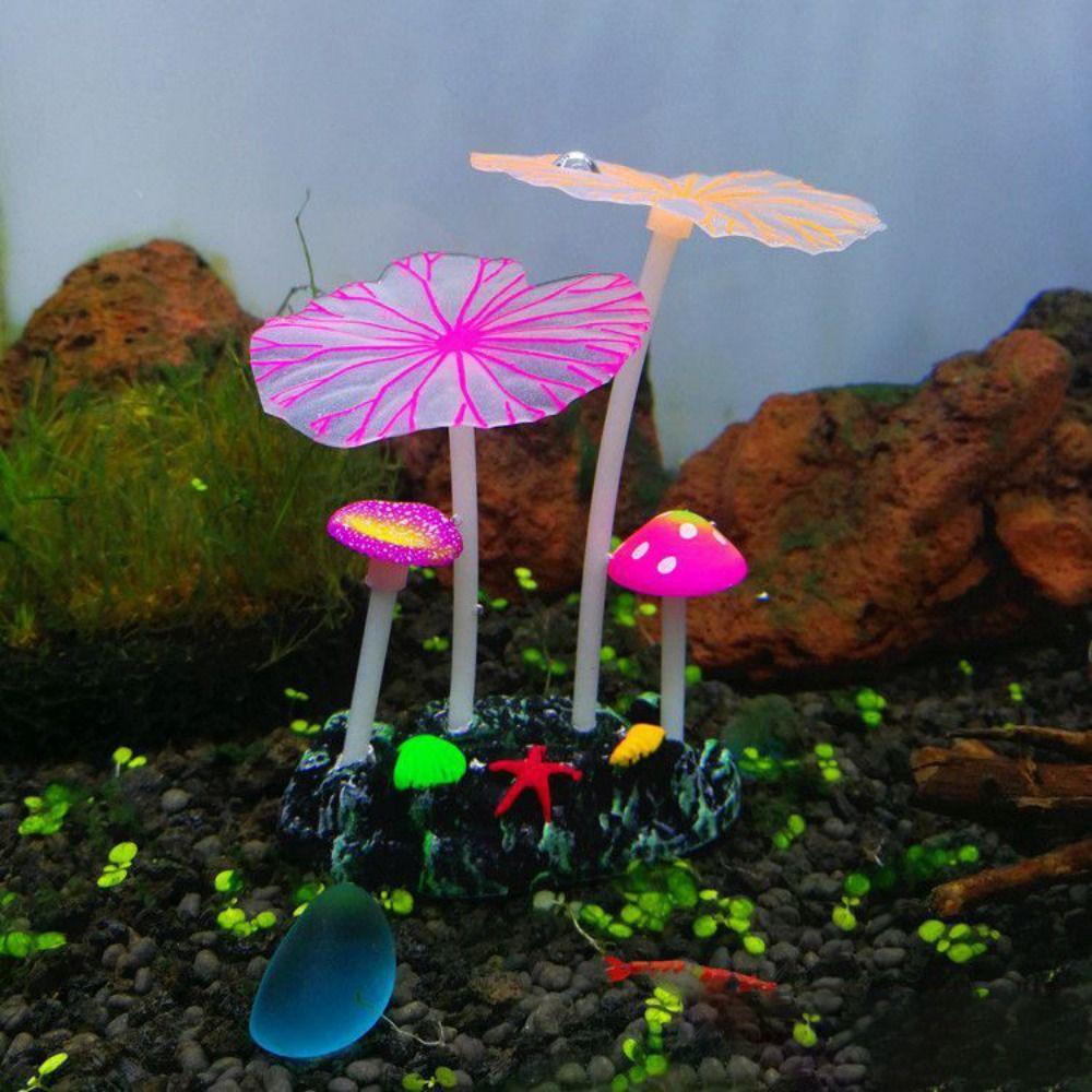 [Elegan] Tanaman Buatan Kreatif Hias Silikon Neon Tahan Lama Dengan Sucker Fish Tank Ornament
