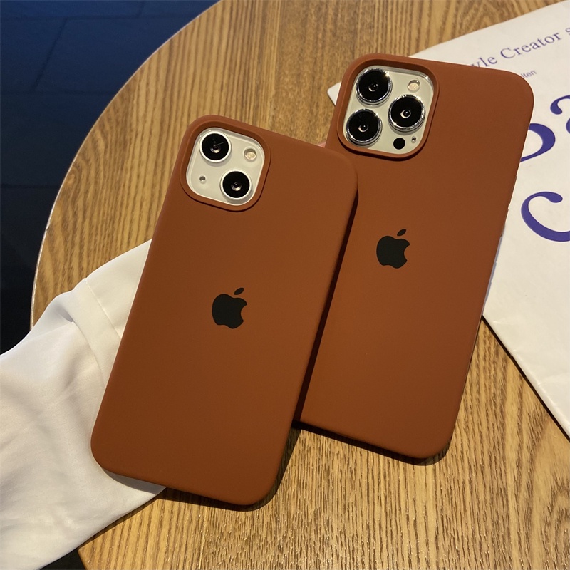 Soft Case Bahan Silikon Warna Coklat Untuk IPhone 11 12 13 14 Pro X XR XS Max 7 8 Plus