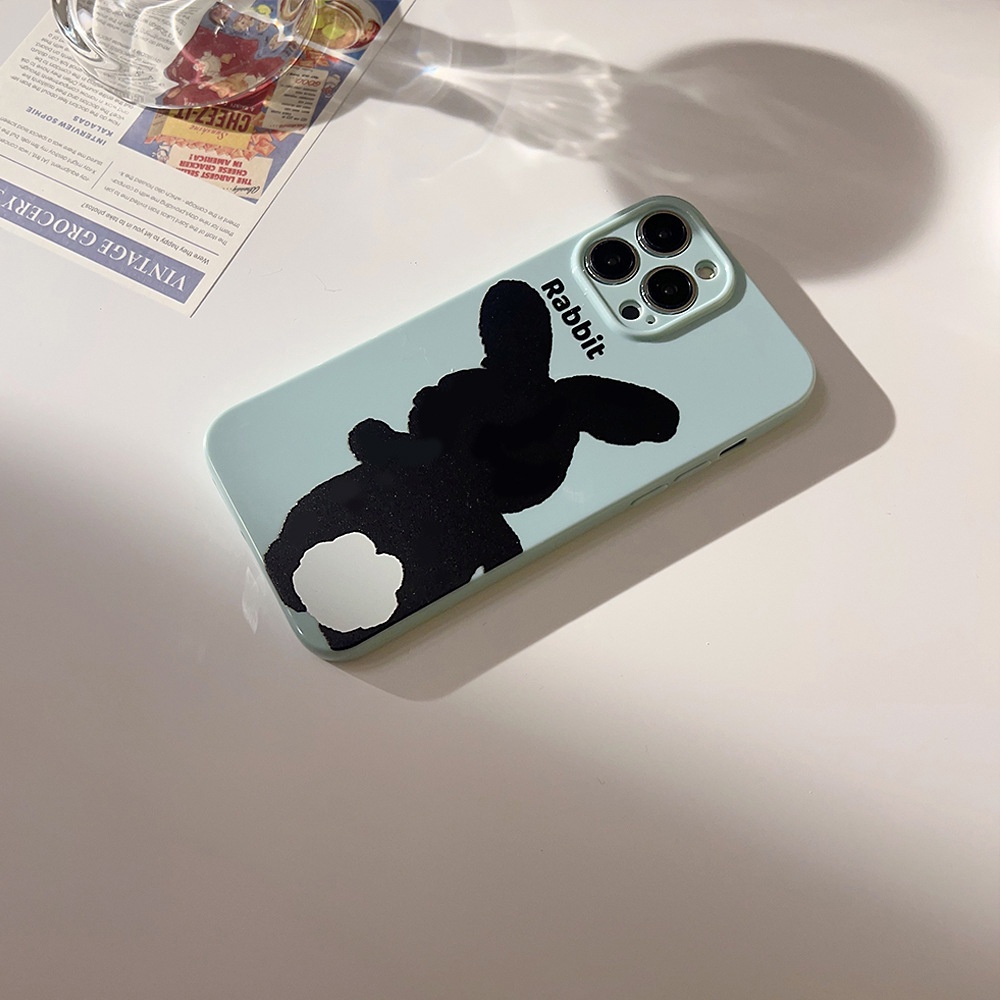 IPHONE Korea Lucu Kelinci Hitam Kartun Silikon Case Untuk Iphone14 11 12 13 PRO MAX Casing Cover Pelindung AT0146
