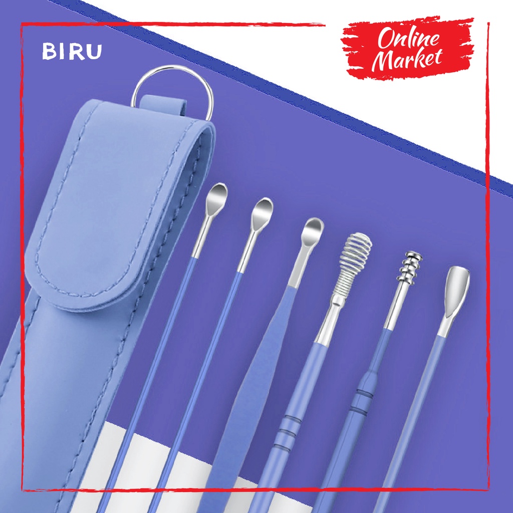 Pembersih Telinga - Set Alat Korek Kuping Stainless Steel dengan Pouch Penyimpanan