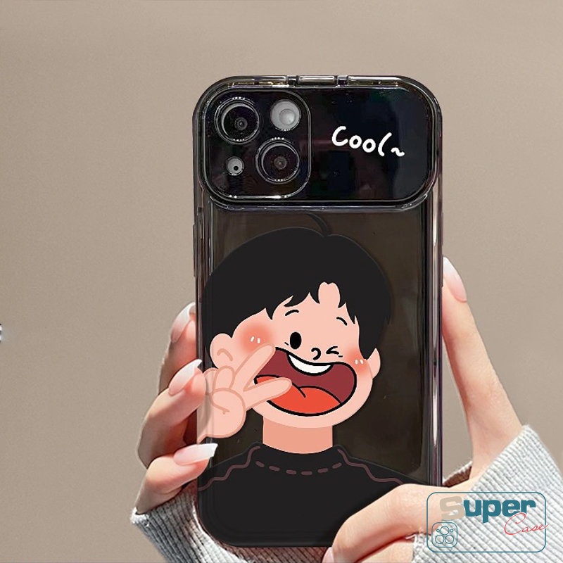 Couple Kartun Lucu Anak Laki-Laki Perempuan Shockproof Phone Case Kompatibel Untuk IPhone XR X 7plus 13 14 11 12 Pro Max7 8 14 Plus XS MAX SE 2020 Kreatif Flip Make Up Cermin Pasangan Soft Cover