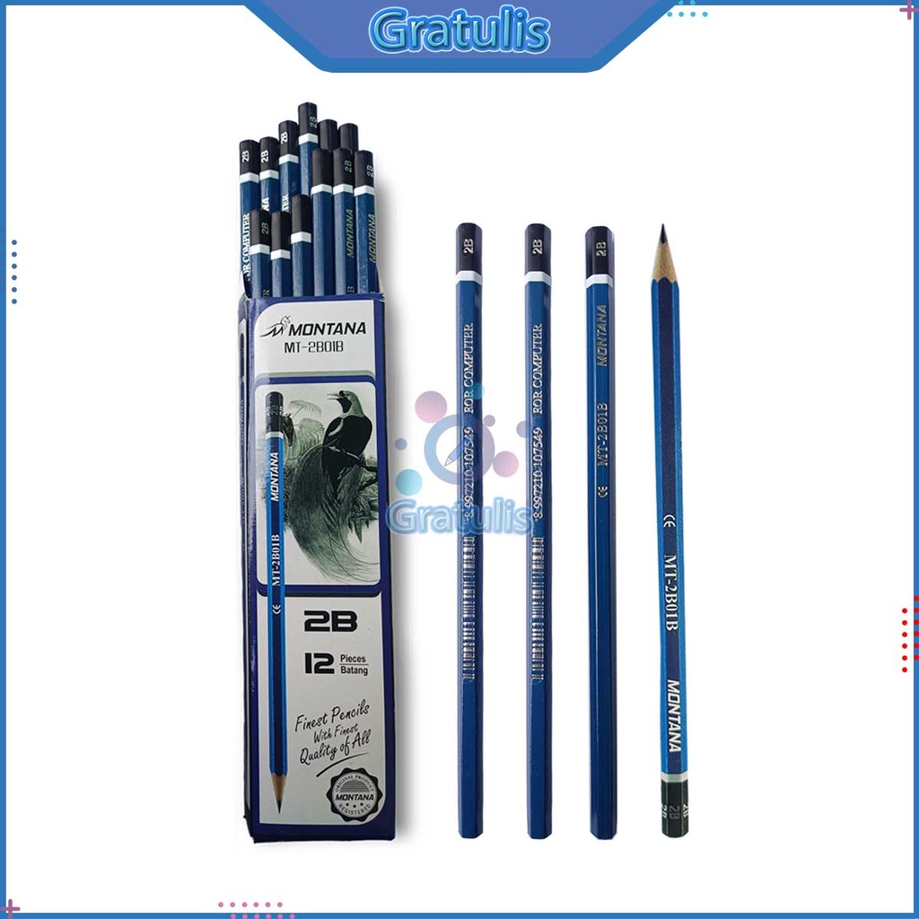 

PENSIL 2B MONTANA MT-2B01B [1 PACK/12 PCS] / PERLENGKAPAN ALAT TULIS SEKOLAH / PENSIL MENGGAMBAR PINSIL PESIL PENGSIL PINSIL PINGSIL 2 B KAYU 1 PAK