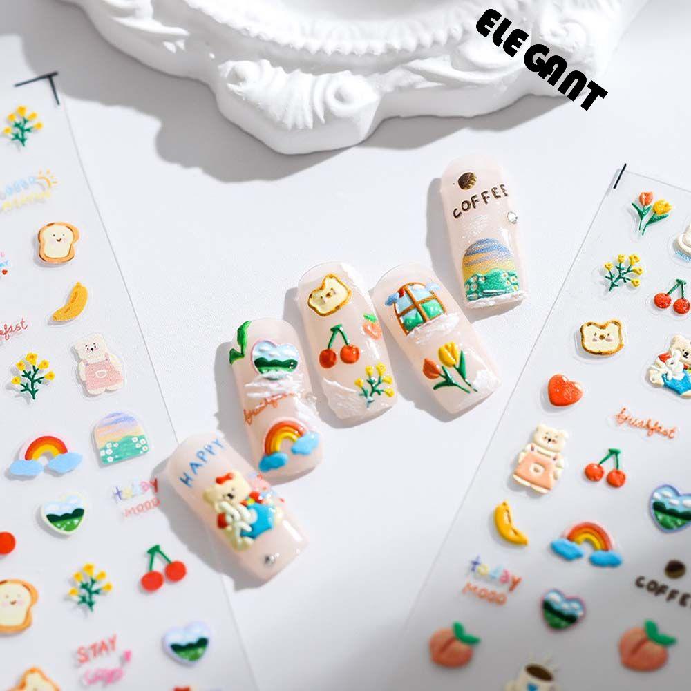 [Elegan] Kartun Stiker Kuku Wanita Lucu Smiley Animal Melody Perekat Diri DIY Nail Art Dekorasi