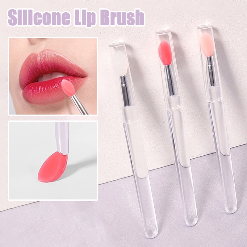 Kuas Bibir Mini Portable Multifungsi Lembut Silicone Lipstik Lip Gloss Eye Shadow Aplikator Perawatan Bibir Makeup Brush Dengan Tutup Alat Makeup Kecantikan Profesional