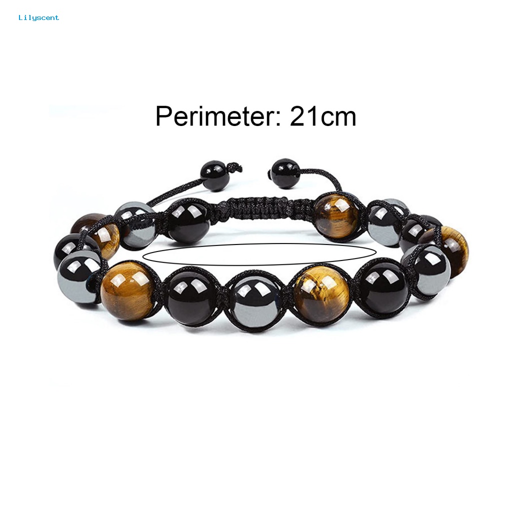 Lilyscent Gelang Manik-Manik Anti Luntur Perlengkapan Pesta Obsidian Hematite Pria Wanita Bracelet Glossy