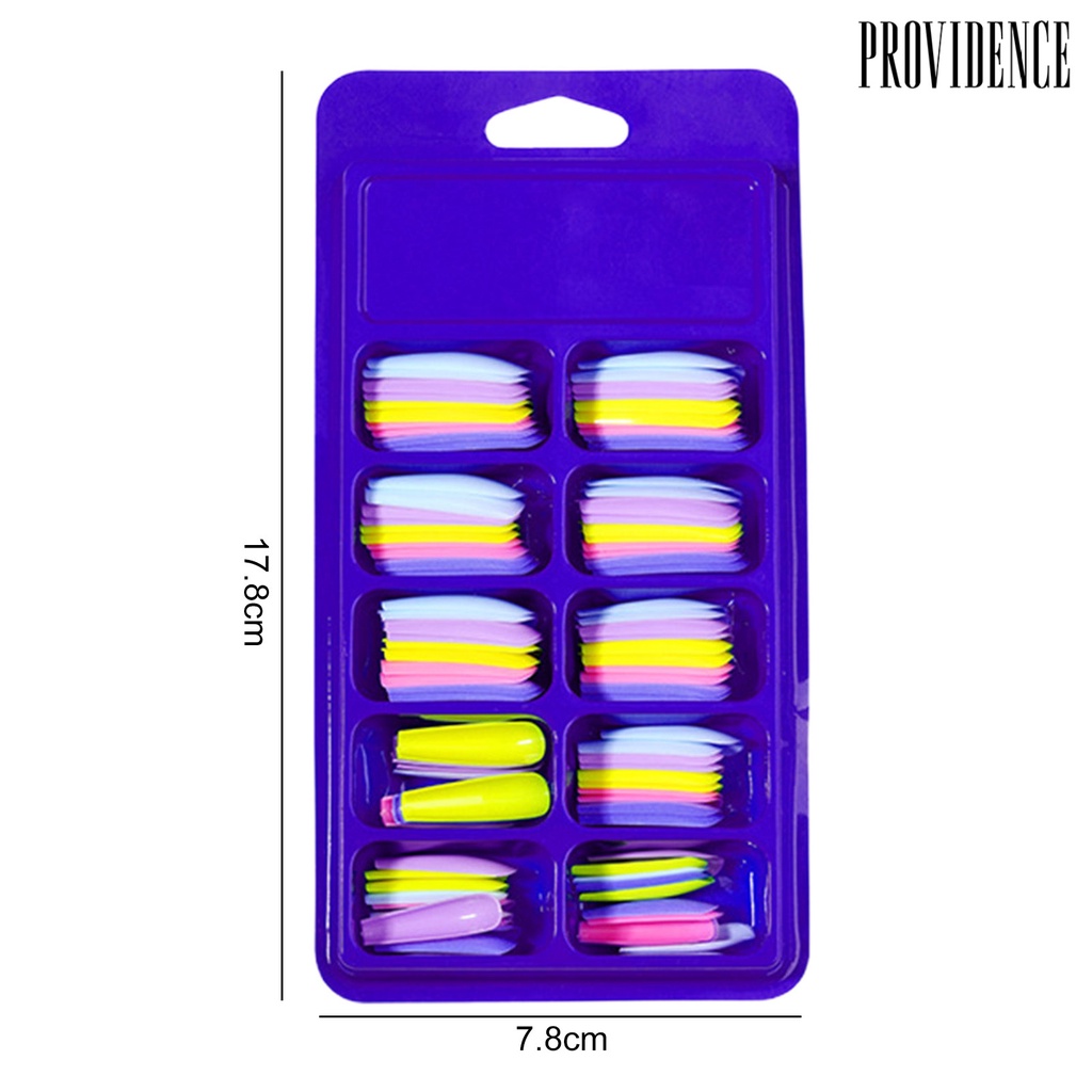 Providence 100Pcs/Box Faux Nail Patch Lipat Tanpa Jejak Bentuk T Panjang Penutup Penuh Warna-Warni Manicure Extension Fake Nail Tips Nail Salon Supply