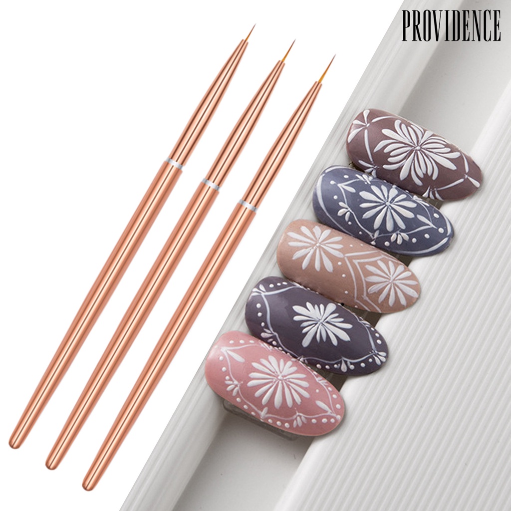 Providence 3Pcs Pena Kuku Bulu Nilon Lembut Gagang Logam Non-slip Pegangan Nyaman Multifungsi Desain Nail Art Rose Golden Profesional Nail Art Pull Pen Alat Salon