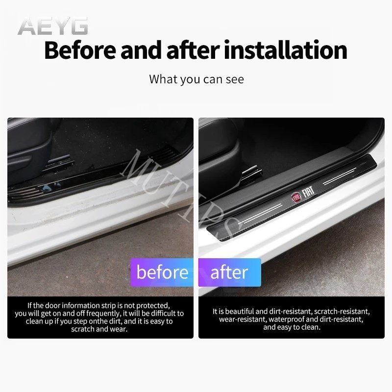Fiat 9Pcs Stiker Pintu Mobil Carbon Fiber Sill Protection Auto Anti Gores Anti Slip Untuk Punto Palio Argo Stilo Strada Uno Toro 500 Bravo Mobi