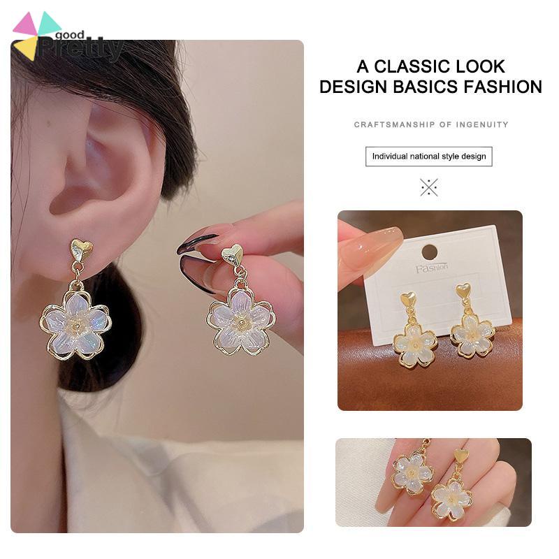 Anting Stud Kristal Bunga Bahan Akrilik Fashion Korea Gaya Untuk Wanita - PD