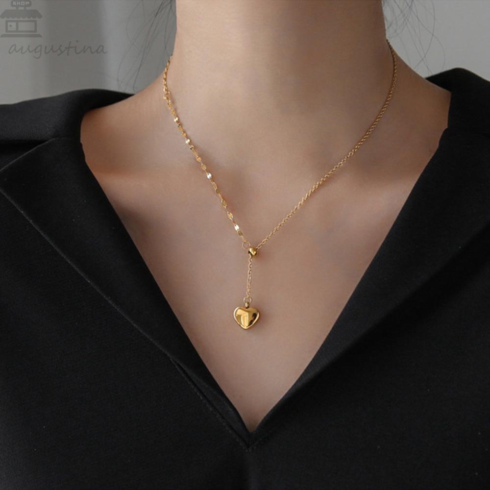 Kalung Hati Agustina Tidak Luntur Dapat Disesuaikan Berlapis Emas Kuning Kepribadian Fashion Baja Titanium Hati Chocker